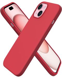 Cover per iPhone 15 Silicone 6.1 Pollici, Custodia Compatibile con iPhone 15 Cover, Morbido Silicone Liquido Protezione, in Gomma Gel Morbida con Fodera in Microfibra - Rosso