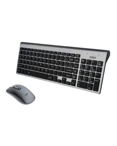 Kit Wireless ADJ KW10 Platinum: Tastiera Multimediale + Mouse Ergonomico - Resistente agli schizzi d'acqua - Colore Silver/Nero - 520-00020