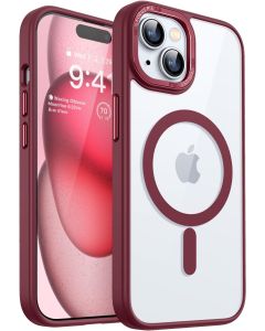 Cover Magnetica Trasparente per iPhone 15, [Compatibile con MagSafe] Custodia Protettiva Antiurto per Telefono - Wine Red