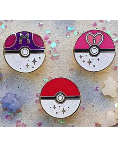 POKE-BALL MINIS set. Hard enamel pin. Glitter enamel pin. Pokeball.